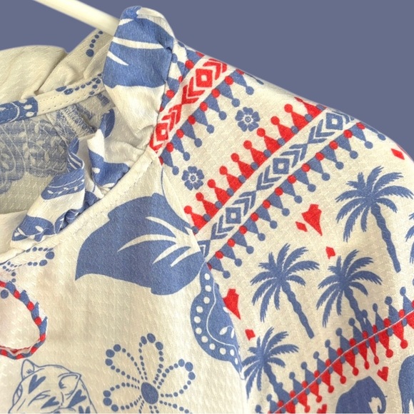 Like New Anthropologie Emily Lovelock Emma Top Medium Floral Elephant Palm Tree - Picture 11 of 11